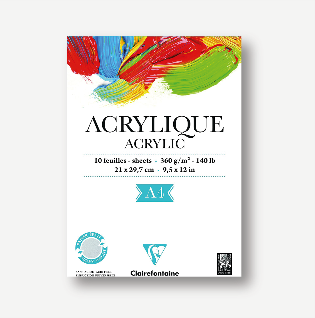 CLAIREFONTAINE Blocco 360gr per colori Acrilici