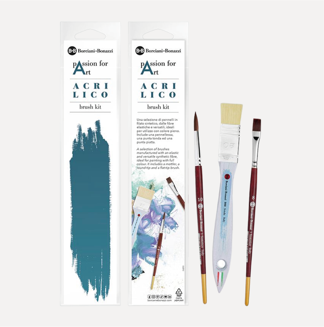 BORCIANI e BONAZZI Passion for Art ACRILICO Set 3 Pennelli