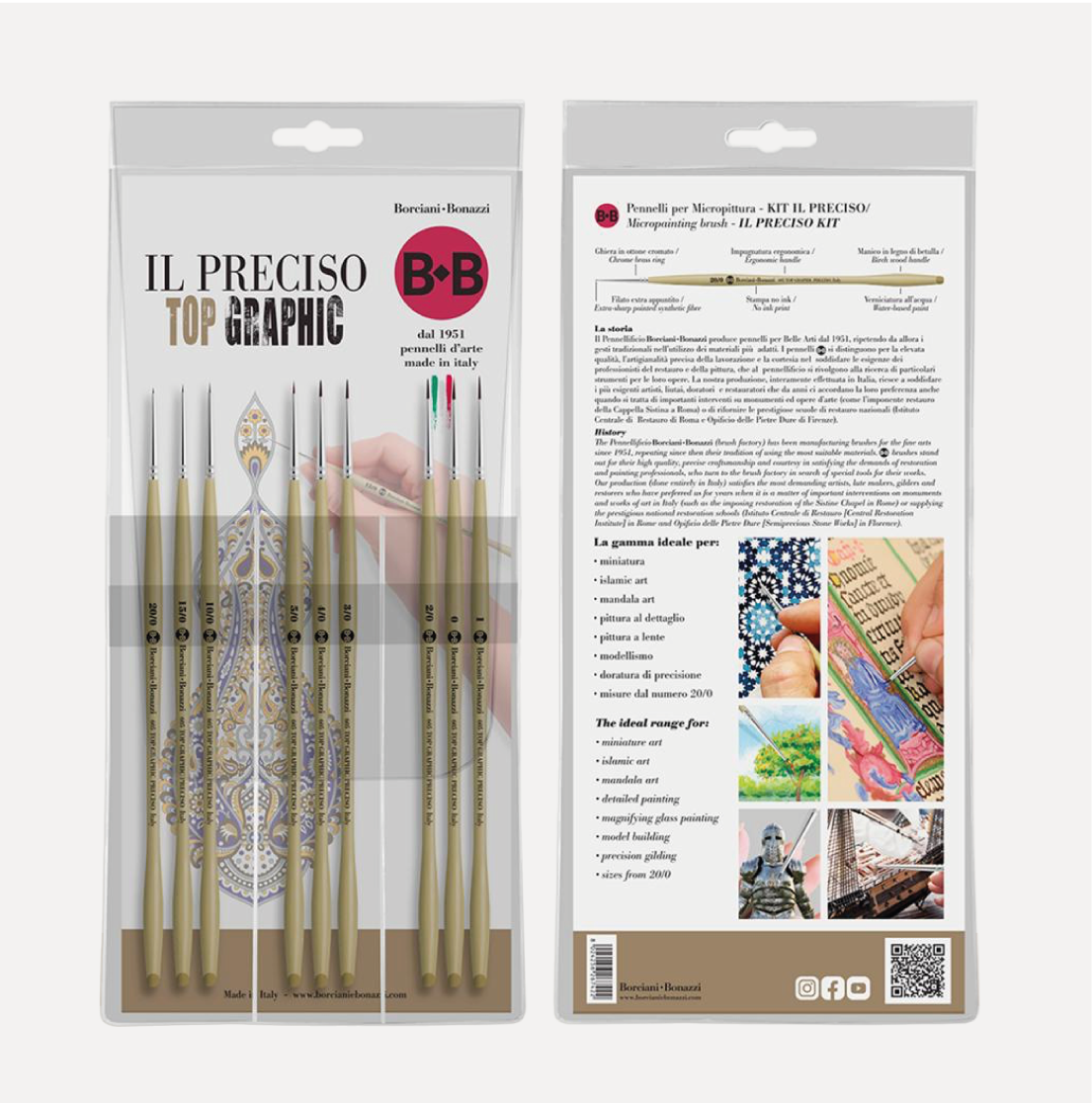 BORCIANI e BONAZZI Set 9 Pennelli Ultra Sottili Top Graphic